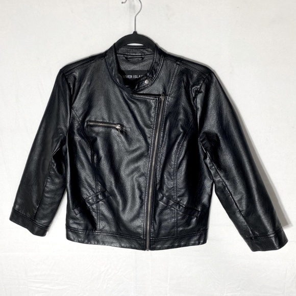 River Island Black Moto Style Faux Leather Jacket L - Picture 1 of 14